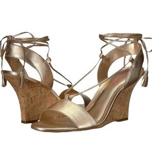 Lilly Pulitzer Gold Strappy Wedges NWOT
